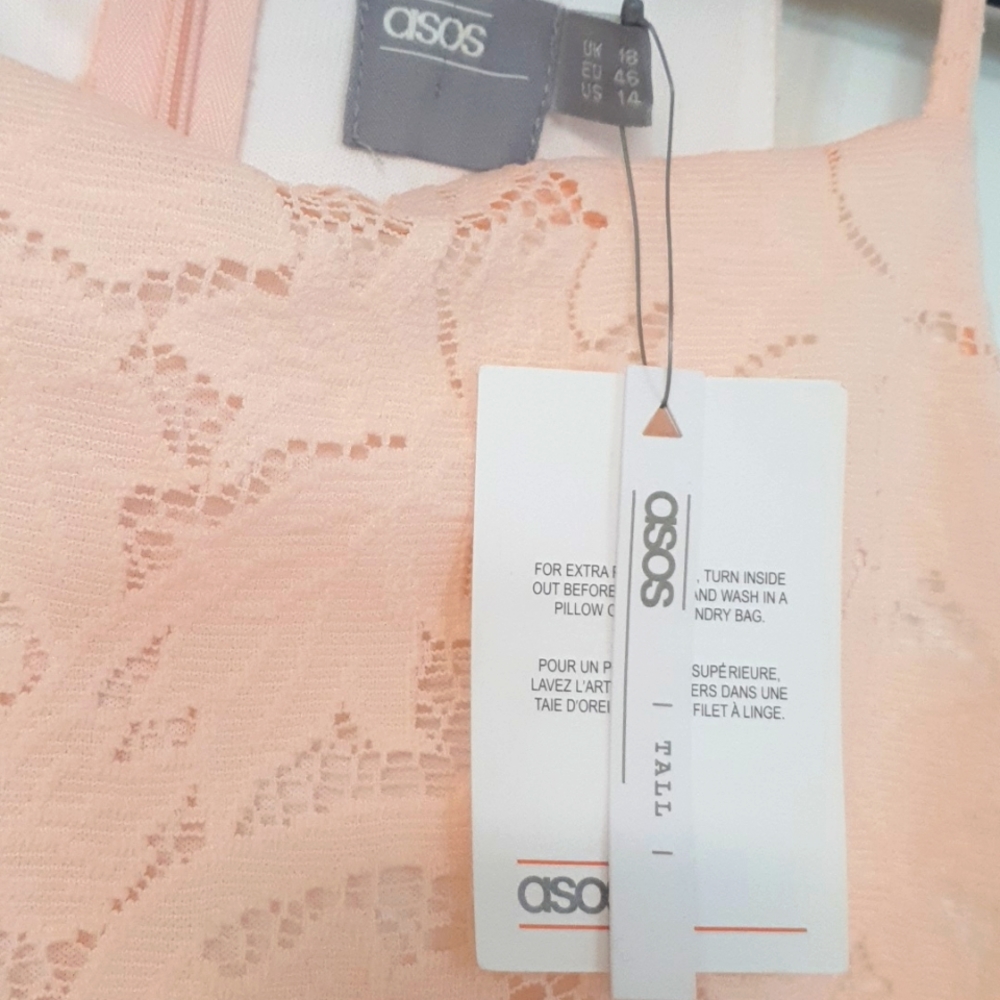 ASOS TALL NWT Size 18 Pastel Pink Lace Overlay Summer Dress - Picture 5 of 6